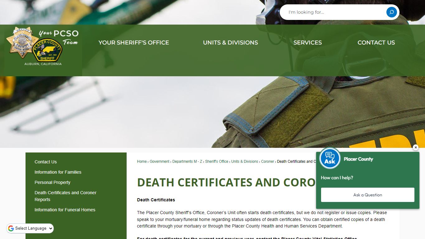 Death Certificates and Coroner Reports | Placer County, CA
