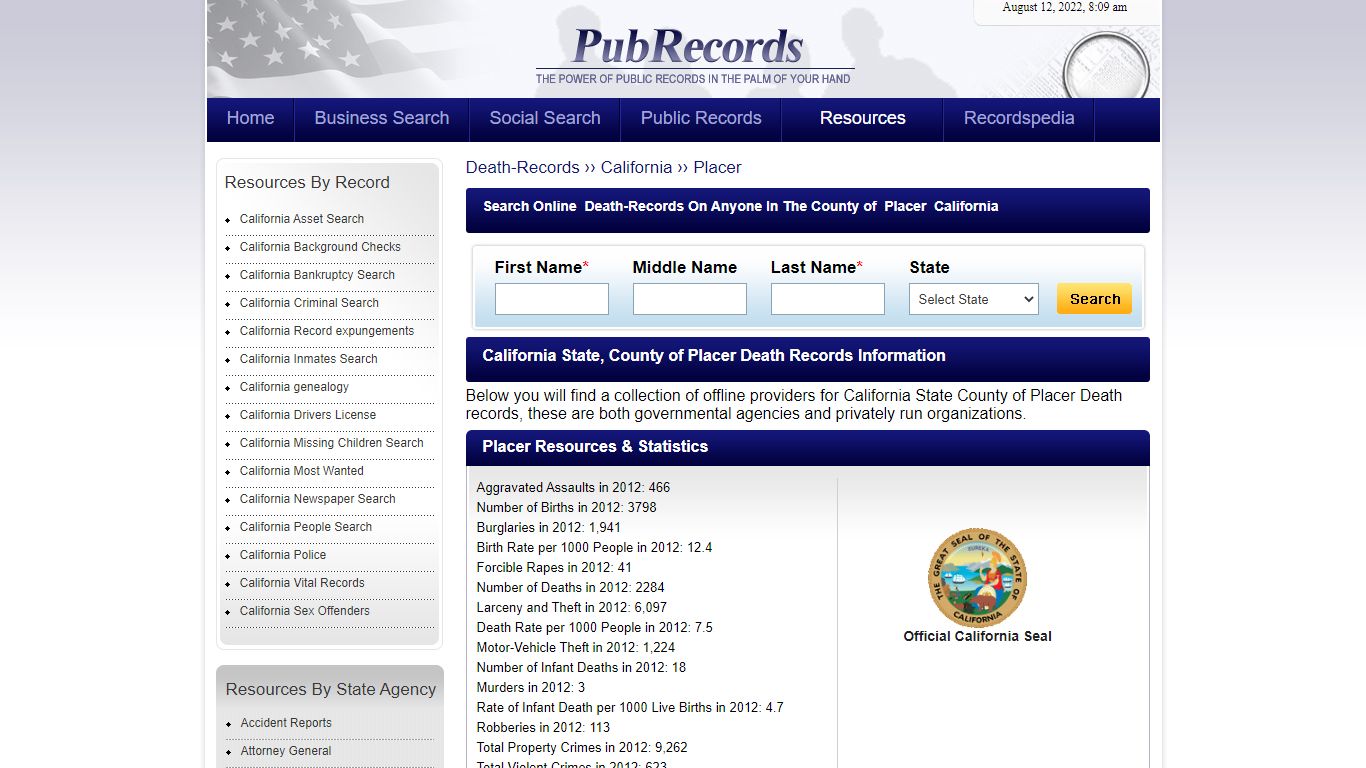 Placer County, California Death Records